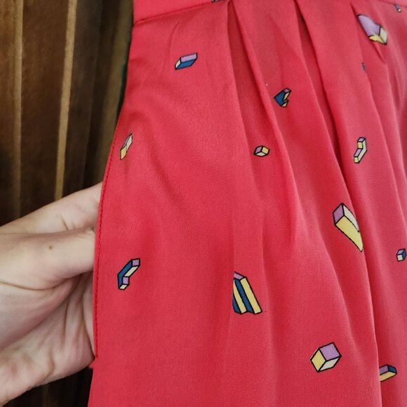 Vintage Chloe made in France tetris print midi pockets silk skirt Sz S - Picture 5 of 9